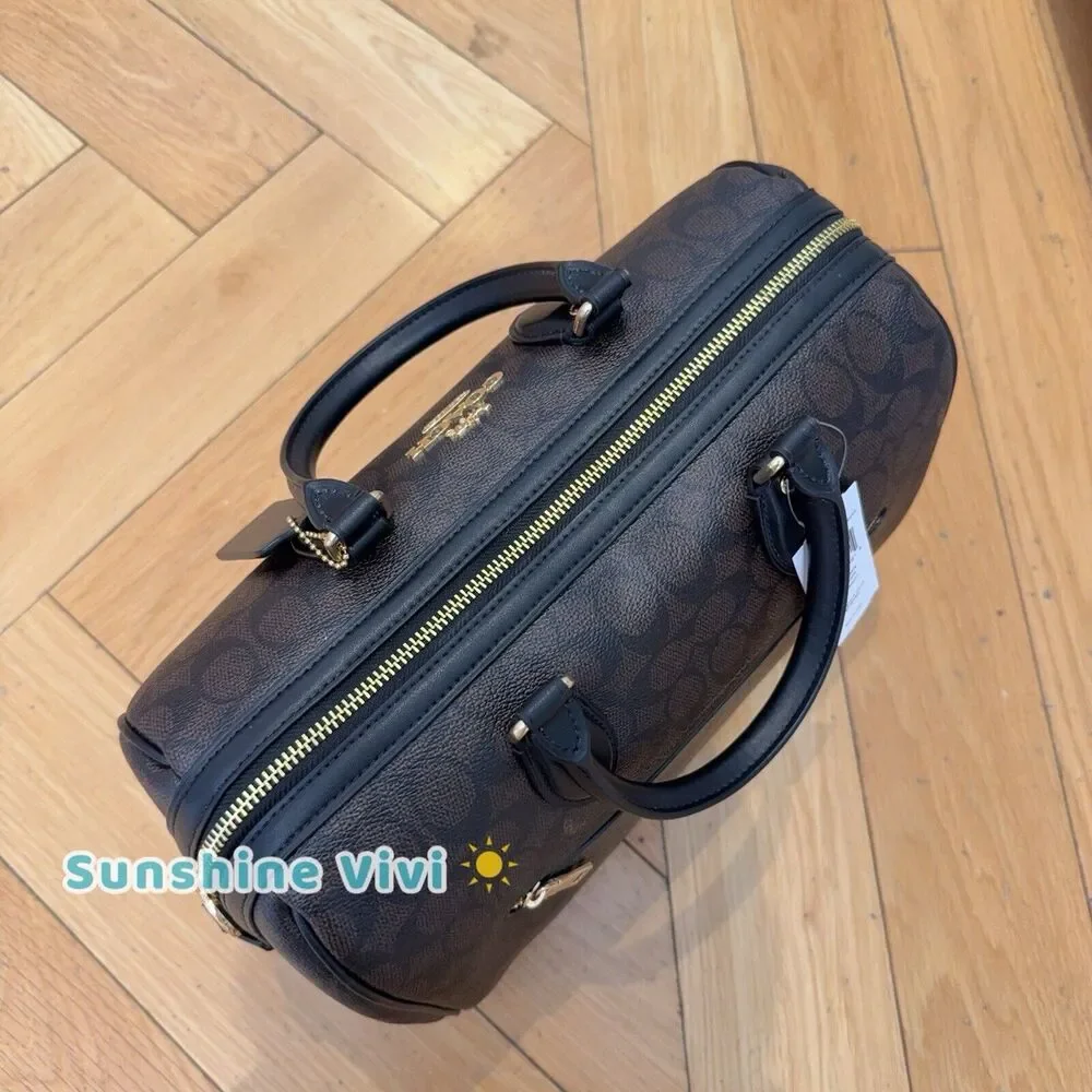 NWT Coach Rowan Large Satchel Bag In Signature Canvas CV959 Gold/Walnut /Black - Picture 9 of 9